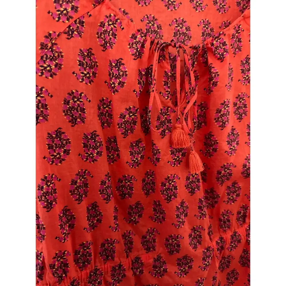 Tory Burch Evelina Cinch Waist‎ Cotton Voile Tunic Top Size 6